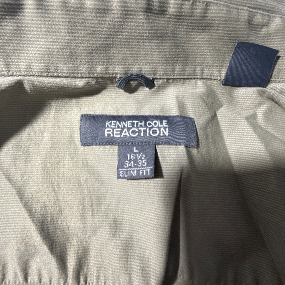 Kenneth Cole‎ Reaction Mens Slim Fit Button Down Shirt Olive Green Large - Picture 7 of 9